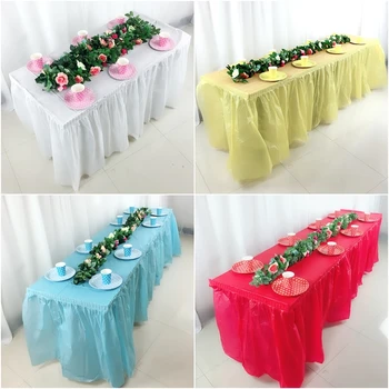 Еднократна Пола на Масата PEVA Table Skirting Правоъгълна Пола на Масата Solid Color Table Cover for Wedding Party Home Decoration