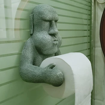 Държач Кърпа Моаи на Великденския Остров Дизайн Монтиране на Тоалетна Ролка Хартия Багажник Силни, за да проверите за Съхранение за Баня