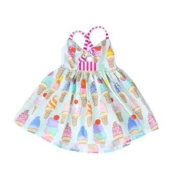 6 М-5 години Сладолед печатни рокля за Деца Новородените Момичета Партия на Оглавник на Облегалката Туту Рокля Сарафан