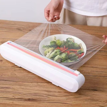Kitchenware Фолио И Лепкава Филм Wrap Dispenser Кътър Съхранение Консервант Филм Roll Case С Режещ Нож Опаковка