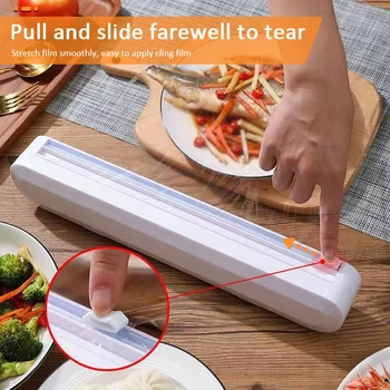 Kitchenware Фолио И Лепкава Филм Wrap Dispenser Кътър Съхранение Консервант Филм Roll Case С Режещ Нож Опаковка