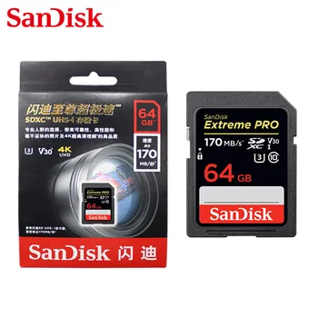 Оригинална Карта Памет Sandisk Extreme Pro 256GB 128GB 64GB Max Read Speed 170MB/s SD Card Class 10 U3 32GB 95MB/s За Камера