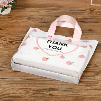 Thank You Bags for Business 50Pack Love Heart Peach Пластмасови Пазарски Чанти с Мека Петлевой Дръжка Thank You Shopping Bags