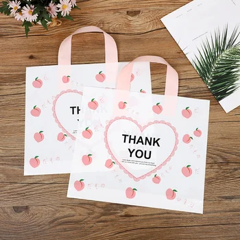 Thank You Bags for Business 50Pack Love Heart Peach Пластмасови Пазарски Чанти с Мека Петлевой Дръжка Thank You Shopping Bags