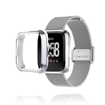 Fitbit Versa 2 3 Band Sense Lite Каишка Със защитен екран TPU Калъф Броня Метална Гривна За Versa Каишка За Часовник Аксесоари