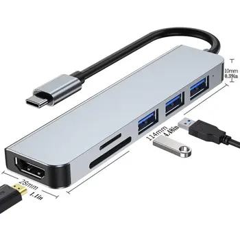 6 В 1 Зарядно устройство Тип C До 3 Usb Secure Digital Карта TF Карта HDMI-съвместим кабел за зареждане Hub Зарядно устройство За Разширяване на Телефон PC
