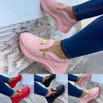 2021 Женски набит Маратонки Обикновена Обувки На платформа С дебело дъно, с цип Дамски вулканизированная обувки, Маратонки Zapatos De Mujer