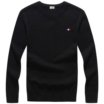 Мъжки Пуловер Есен и Зима Новият Официален Случайни Пуловер Мода Черен Кръгъл Отвор Памук, Деликатни Бродирани Логото