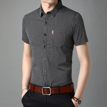 Top Grade New Summer Brand Plain Шарени Мъжки Korean Designer Slim Fit Short Sleeve Shirt Casual Men Fashion Clothing 2021