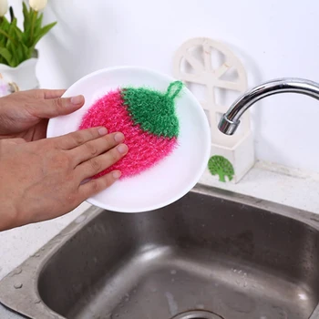Stawberry acrylic fiber dish wash clean cloth towel for kitchen random weaving