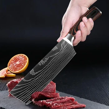 Комплект Кухненски ножове Професионални Ножове Готвач на Японски 7CR17 440C Высокоуглеродистая Неръждаема Стомана Имитация Дамасский Модел Набор от Ножове