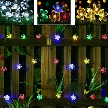 Слънчева / Акумулаторна Батерия 20 30 50 100 LED Flower String Фея Outdoor Lights Garden на Коледа Christmas Wedding Party Лампи Украса