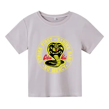 Cobra Kai T Shirt Boys Strike First Strike Hard No Mercy Tshirt girs Summer Top Tshirts Short Sleeves Tees Black детски T-Shirt
