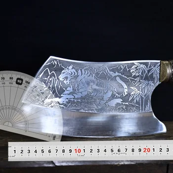Професионален Китайски Кухненски Нож Стомана 7CR17MOV Ръчно Коване Ултра Остър 9 Инча Фиксиран Рязане Нож За Рязане на Кости И Месо