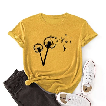 Жена С Къс Ръкав Цветни Графики Тениски Лятна Тениска Дамски Блузи-Ризи за жени Глухарче Дивата Природа Трева Природа Цвете