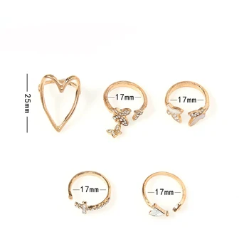 2021 Vintage Бохемска Ring Sets Сърце Butterfly Gold Color Rings Crystal Геометричен Knuckle Rings For Women Jewelry Gifts