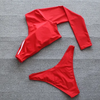 Hirigin Секси One Shoulder Bikini Set Дамски Бански 2021 Nw Pure Red Push Up Мек Бански женски Бански Костюм Monocini