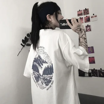 Дамски тениски с къс Ръкав Design Letter Print Свободна Градинска облекло Японски Стил Harajuku Students All-match Ulzzang Chic Top Ins