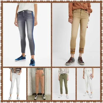 Испански Desigual външна търговия Бродирани мода дами тънък участък дънки 9 минути панталони ретро малки панталони краката