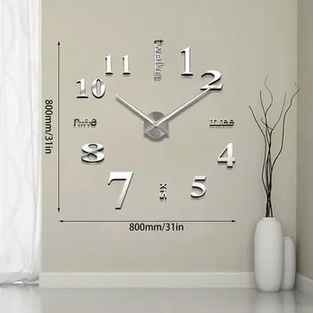 Цифрова Акрилно Огледало Стенни Часовници Дневна Спалня Стенно Огледало Стикер 3D Декорации DIY Mute Wall Sticker Wall Clock