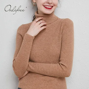 Ordifree 2021 Есен зима Дамски поло пуловер вязаный пуловер Кашмир Тънък-дебел топъл женски пуловер, Жилетка Pull Femme