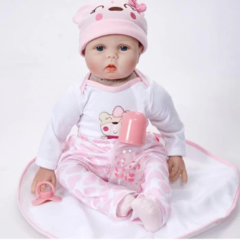 22-инчовата Кукла Reborn Dolls Children Toys момиче Toddler Lifelike Silicone Сладко Pink Girl Baby Doll 55CM Clothes with