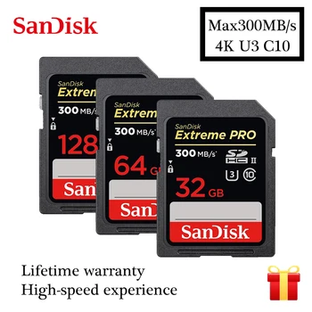 Оригинален SanDisk Extreme Ultra High Speed 32GB 64GB SD card Class10 300M/s U3 SDHC SDXC UHS-II 128 GB Карта памет за Фотоапарат