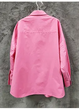 Флуоресцентно Розово Свободна Риза С Дълъг Ръкав За Жени 2021 Пролет/Есен Модата Имат Риза Палто Жените Сладка Елегантност Момиче Блуза