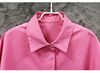 Флуоресцентно Розово Свободна Риза С Дълъг Ръкав За Жени 2021 Пролет/Есен Модата Имат Риза Палто Жените Сладка Елегантност Момиче Блуза