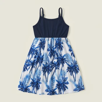 PatPat New Summer Mosaic Family Matching Sets(Coconut Tree Print Етикети Solid Tank Dresses - Raglan-sleeve Tops - Rompers)