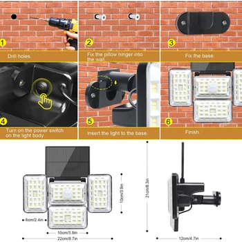 2pack 242 LED Светлини Solar Outdoor 4 Head Motion Sensor 300 Широкоугольное Осветление мощен Водоустойчив, с монтиран на стената Лампа С Дистанционно Управление