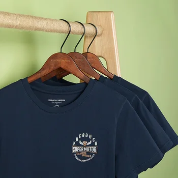 KUEGOU Памучни дрехи Мъжка тениска С Къс Ръкав Мода Писмо Печат на Тениска Лято Високо Качество Топ Плюс Размер ZT-90067