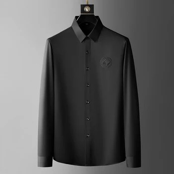 Луксозни Вышиванки за Мъже С Дълъг Ръкав Тънки Ежедневни Риза на Черно-Бял Бизнес Вечерна Рокля Ризи Социален Смокинг Облекло