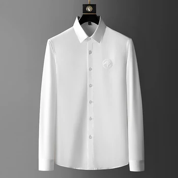 Луксозни Вышиванки за Мъже С Дълъг Ръкав Тънки Ежедневни Риза на Черно-Бял Бизнес Вечерна Рокля Ризи Социален Смокинг Облекло