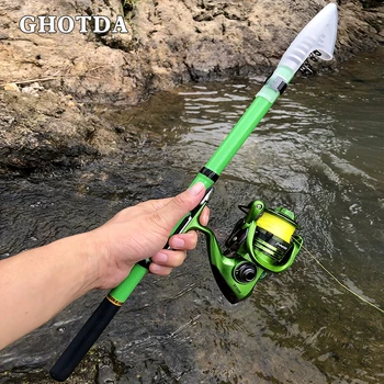 GHOTDA Mini Fishing Rod Blue/Green 1.5 M-3.0 M Spinning Rock Род Strong Carbon Fiber