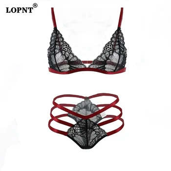 LOPNT Секси underwear set Open crotch Wire free bralette with секси unders Polka Dot Чисто Lingerie Мрежести Set Bh comfortable