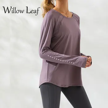 Willow Leaf 2021 Fashion Thumb Long Sleeve-Top Quick-Drying Sports Fitness Printing Running Casual T-Shirt