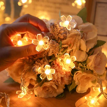 Cherry Blossom Garland Lamp Battery Powered LED String Фея Holiday Lights Lighting Light Room for Wedding Christmas Decoration