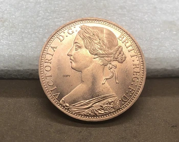 Великобритания 1863 Година 1 Стотинка Кралица Виктория Великобритания Бронзов Портрет На Червена Мед Копирни Монетата С Гладък Ръб