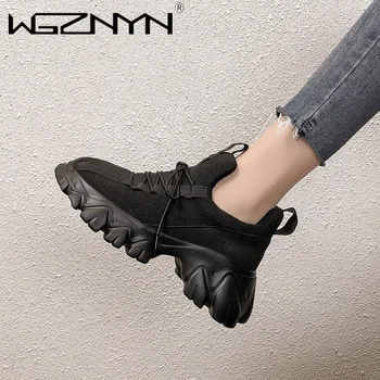WGZNYN 2020 Маратонки на платформа Дамски обувки на платформа Маратонки на танкетке Дишаща мрежа обувки Есен Ежедневни обувки Черен Zapatos Mujer