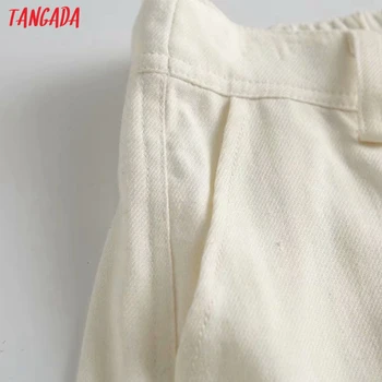 Tangada 2021 New Elegant Women Solid Cotton Linen Shorts Strethy Waist Pockets OL Shorts Pantalones 4C94