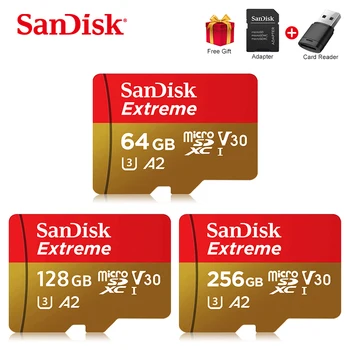 Пясъци SanDisk Extreme microSDXC UHS-I CARD, Micro SD Card A2 V30 U3 Flash Card 64GB 32 GB TF Card 128GB Памет Microsd карта За телефон