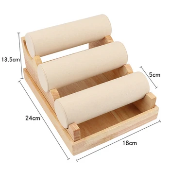 1Pcs Wood 3 Tier Bracelet Watch Stand Holder White & 1Pcs Pendant Earrings Display Metal Stand Stick Solid Wood