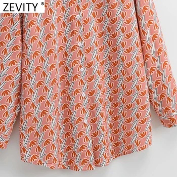 Zevity 2021 За жени Ретро Отложной Яка на Риза с флорална принтом Офис дами с Дълъг ръкав Бизнес блуза Шик дамски Блузи LS9170