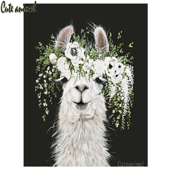 5D Diamond Живопис Alpaca Animal Flower Full Square Round Пробийте Home Decoration Cross Stitch Kit Мозайка Бродерия Кристали