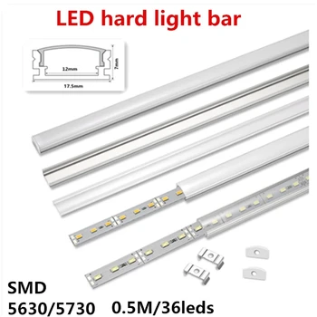 1-20PCS LED rigid strip DC12V 50CM 20 inch SMD5730 36LEDs U/V-образна форма на плосък led алуминиев канал е труден лента за вътрешно осветление