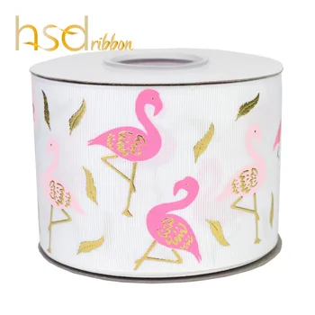 HSDRibbon designer custom 75MM 3inch Flamingo два цвята мастило с златно фолио върху твърда лента Рипсено
