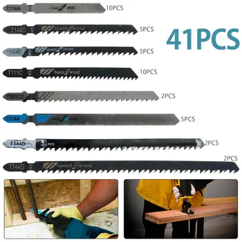 41PCS HCS T-shank Jigsaw Blade Curve Cutting Saw Blades Metal Plastic Woodworking Cutting Blades Fast Cutting Power Аксесоари