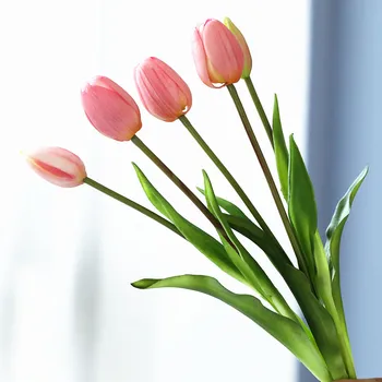 Луксозен Силиконов Истински сензорен Букет лалета декоративни изкуствени цветя за декорация на хола flores artificiales