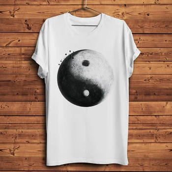 Yin Yang Taiji Dark and bright Moon смешни tshirt Men summer new White Ежедневни тениска с къс ръкав Унисекс онази streetwear tee